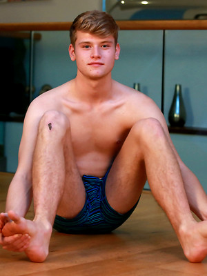 Gay male in Young Blond Footballer Archie Shows off his Athletic Body & Rock Hard Uncut Cock!