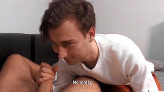 Free gay sex with Czech Hunter 565 - Guy Offers a Load of Cash to Brown Haired Twink to get him to Suck his Big Cock &