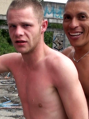 Gay male in Sexy gay dudes Martin Claus and Rod Malek bang doggystyle outdoors