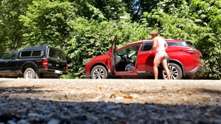 Gay Public porn video Huzzbearz Caught no Pants in Parking Lot