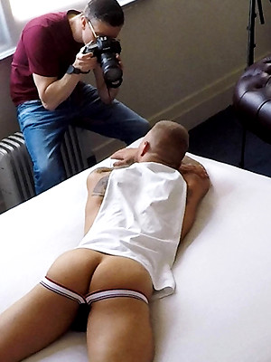 Free gay xxx pics with Shooting with fit Aussie porn star Sarpa Van Rider