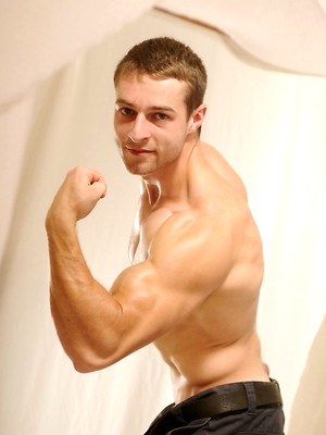 Gay sex pics with Muscled boy shows his ass