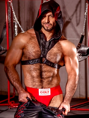 Free gay porn pics with Hot muscle hairy god Adam Champ