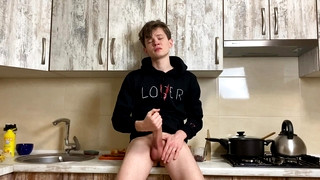 Free gay sex with Horny College Boy Wanking at Kitchen in Сhummery & Monster Cock / Big Load