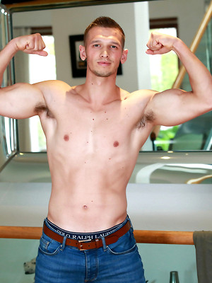 Hot gay album pics Young Straight Lad Clayton Shows off his Muscules & Big Cock & Shoots his Cum Over his Shoulder!