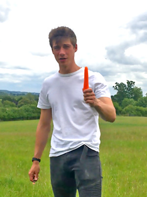 Gay porn pics Young Naughty Pup Henry Wanks his Big Uncut Cock & Pumps his Hole with Carrots in a Field!