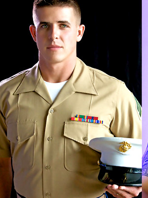 Hot gay sex pics with Marine Brian's Uniformed Solo