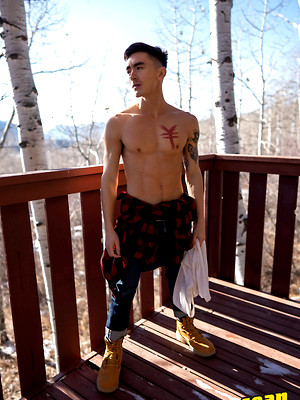 Gay pics of Gay hunks Cody Seiya & Josh enjoy hot doggystyle anal sex outdoors