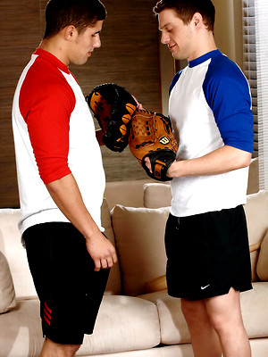 Gay porn pics Baseball coach Andrew Blue kneels down and blows off pitcher Jimmy Clay