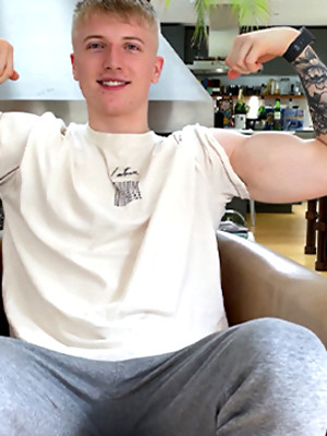 Hot gay album pics Straight Young & Muscular Blond Lad Wanks his Big Uncut Cock & Fires a Load!