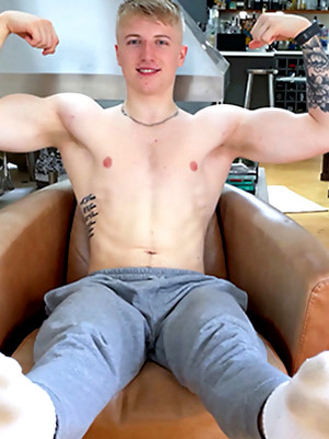 Free gay xxx pics with Straight Young & Muscular Blond Lad Wanks his Big Uncut Cock & Fires a Load!