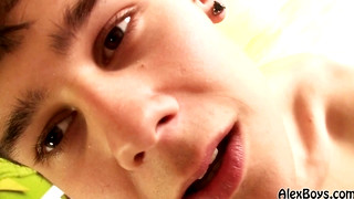 Gay Jackoff porn video Sexy twink plays with his uncut dick