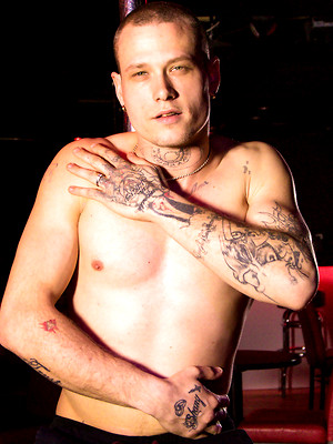 Gay male in Sexy tattooed pole dancer Gael gets paid to masturbate in front of a rich man