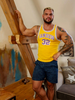 Hot gay album pics Muscle Bound Hunk Ivan Kerk Flexes His Biceps And Cock.