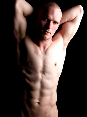 XXX gay photos of Bald stud jacking off cock