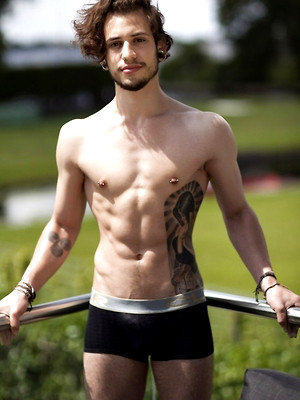 Gay sex pics with Marco showing his body on balcony