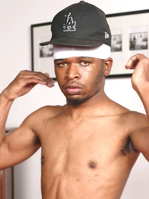 Gay boys pics - Short ebony gay dude R Devil strips and touches his huge hairy black dick