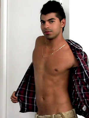 Gay sex pics with Danny strokes his brown cock