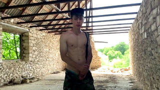 Gay porn video Teen Boy get Hard his 23 Cm Cock in the Abandoned Building (RISKY) / Public